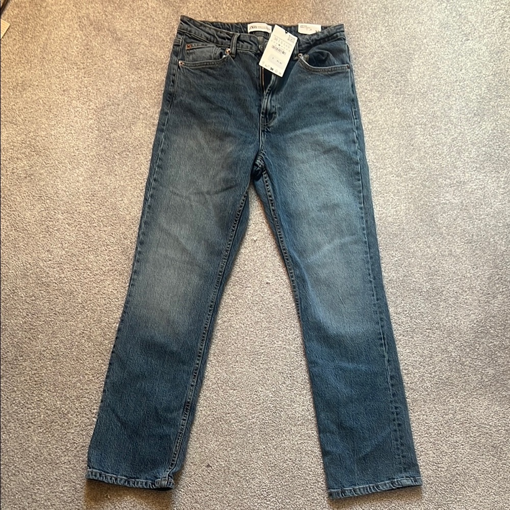 Zara Blue High Rise Jeans with Faded Look